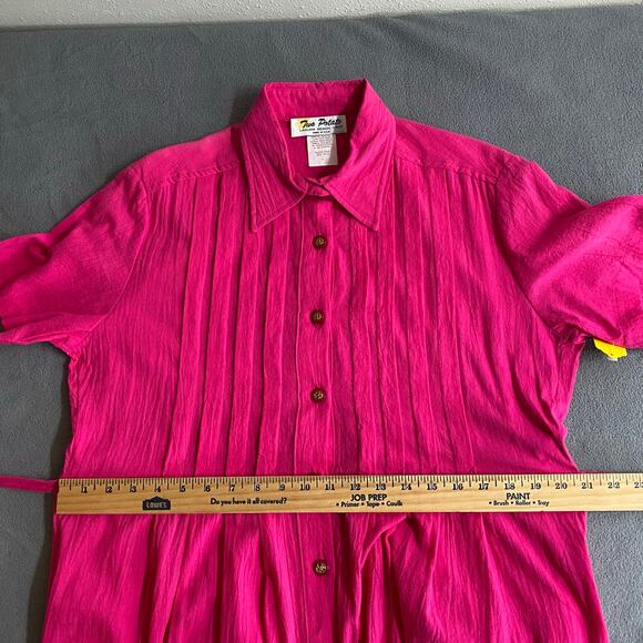 Vtg 80s 90s Two Potato Button Down Tie Back Short Sleeve Maxi Dress S Pink NOS - Picture 13 of 16